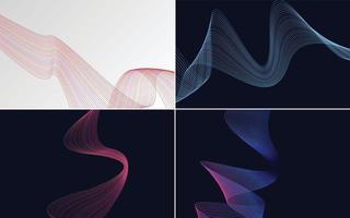 Set of 4 geometric wave pattern background Abstract waving line vector