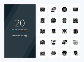 20 Media Technology Solid Glyph icon for presentation vector