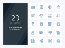 20 icono de color azul de gestión y desarrollo de proyectos para presentación vector