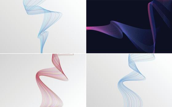 Set of 4 geometric wave pattern background Abstract waving line vector