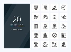 20 Online Survey Outline icon for presentation vector