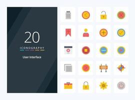 20 User Interface Flat Color icon for presentation vector