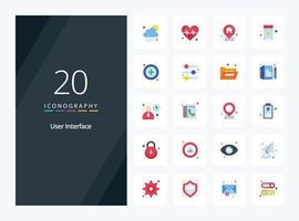 20 User Interface Flat Color icon for presentation vector