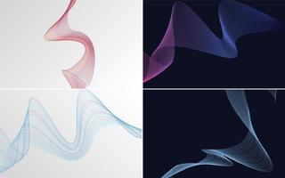 Set of 4 geometric wave pattern background Abstract waving line vector