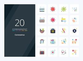 20 Coronavirus Flat Color icon for presentation vector