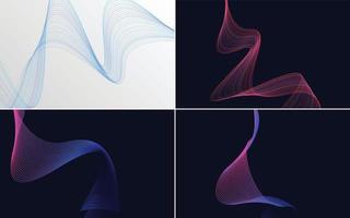 Set of 4 geometric wave pattern background Abstract waving line vector