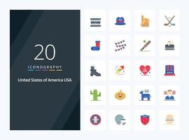 20 icono de color plano de estados unidos para presentación vector