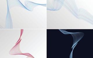 Set of 4 geometric wave pattern background Abstract waving line vector