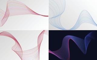 Set of 4 geometric wave pattern background Abstract waving line vector