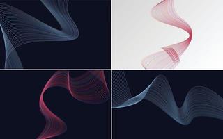 Set of 4 geometric wave pattern background Abstract waving line vector