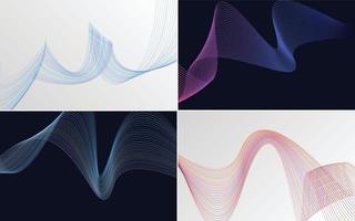 Set of 4 geometric wave pattern background Abstract waving line vector