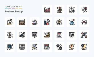 paquete de iconos de estilo lleno de línea de inicio de 25 negocios vector