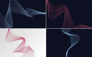 Set of 4 geometric wave pattern background Abstract waving line vector