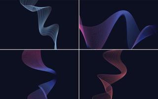 Set of 4 geometric wave pattern background Abstract waving line vector