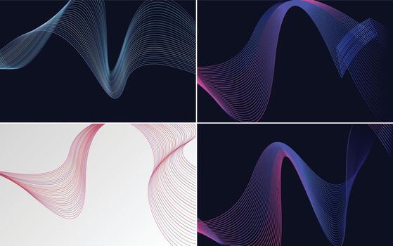 Set of 4 geometric wave pattern background Abstract waving line vector