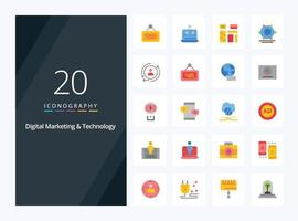 20 Digital Marketing And Technology Flat Color icon for presentation vector