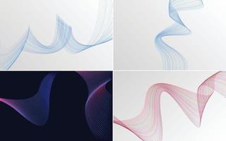 Set of 4 geometric wave pattern background Abstract waving line vector