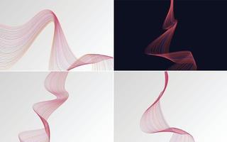 Set of 4 geometric wave pattern background Abstract waving line vector