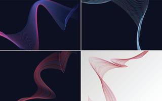 Set of 4 geometric wave pattern background Abstract waving line vector