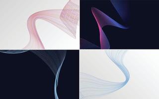 Set of 4 geometric wave pattern background Abstract waving line vector