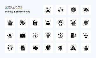 paquete de iconos de 25 glifos sólidos de ecología y medio ambiente vector