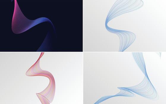 conjunto de 4 líneas de ondas abstractas de fondo de patrón de onda geométrica vector