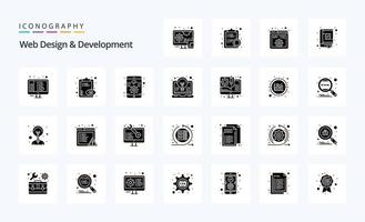 25 paquete de iconos de glifos sólidos de diseño y desarrollo web vector