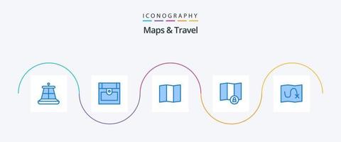 mapas y paquete de iconos de viaje azul 5 que incluye. localización. ruta vector
