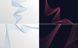Set of 4 geometric wave pattern background Abstract waving line vector