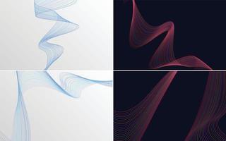 Set of 4 geometric wave pattern background Abstract waving line vector