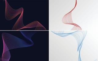 Set of 4 geometric wave pattern background Abstract waving line vector