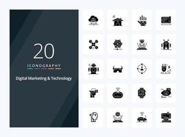 20 Digital Marketing And Technology Solid Glyph icon for presentation vector