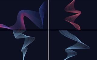 Set of 4 geometric wave pattern background Abstract waving line vector