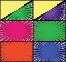 Comic book colorful frames background with halftone rays radial and dotted effects pop art style vector