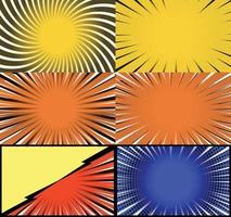 Comic book colorful frames background with halftone rays radial and dotted effects pop art style vector