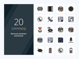 Icono lleno de línea de 20 dispositivos para presentación vector