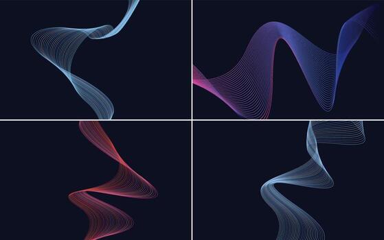 Set of 4 geometric wave pattern background Abstract waving line vector