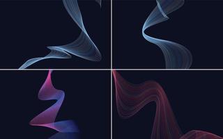 Set of 4 geometric wave pattern background Abstract waving line vector