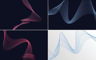 Set of 4 geometric wave pattern background Abstract waving line vector