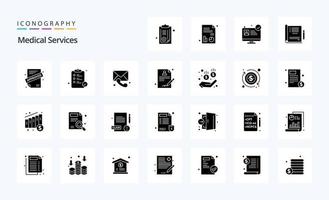 paquete de iconos de glifos sólidos de 25 servicios médicos vector