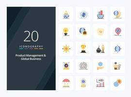 20 gestión de productos e icono de color plano de negocios globales para presentación vector