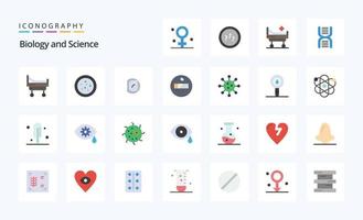 paquete de iconos de 25 colores planos de biología vector