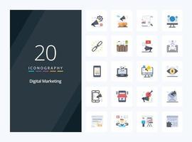 20 Digital Marketing Flat Color icon for presentation vector