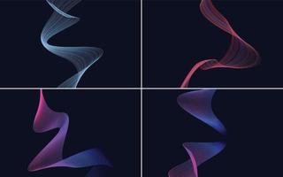 Set of 4 geometric wave pattern background Abstract waving line vector