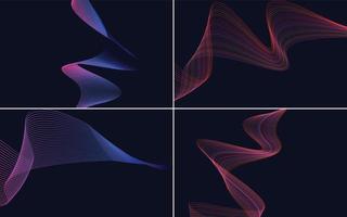 Set of 4 geometric wave pattern background Abstract waving line vector