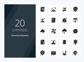 20 icono de glifo sólido de economía y negocios para presentación vector