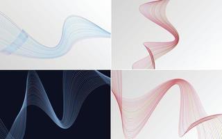 Set of 4 geometric wave pattern background Abstract waving line vector