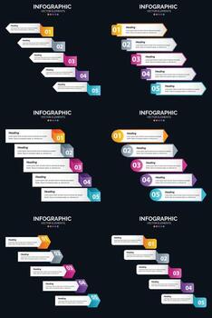 plantilla de diapositiva de presentación del paquete de infografías vectoriales 6 diagramas de ciclo de 5 pasos y líneas de tiempo vector