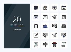 20 Multimedia line Filled icon for presentation vector