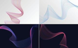 Set of 4 geometric wave pattern background Abstract waving line vector